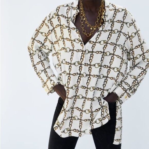 Zara Women’s Chain Print Tunic Shirt L Spain - Picture 4 of 10